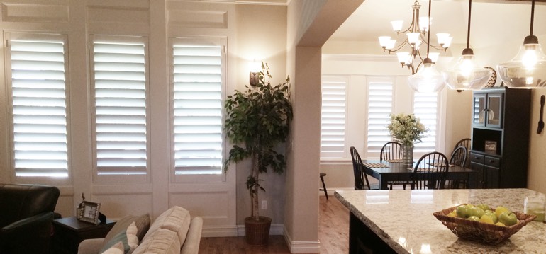 Raleigh shutters in kitchen and living room